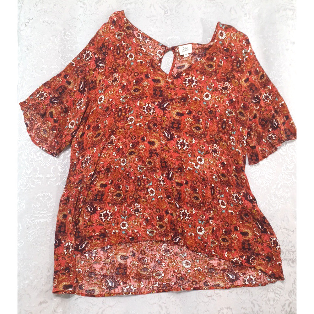 Born Famous Womens Blouse Brown Floral Crinkled Rayon Plus Sz 2X Top Boho